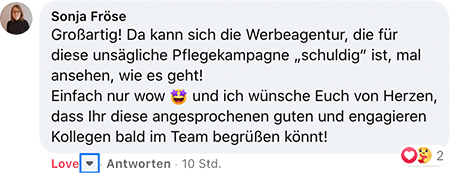 Social Media Testimonial aus dem Pflegebereich zum Impact des Recruitingfilms.